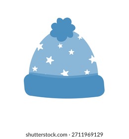 Bonito chapéu de gorro de inverno azul com desenho animado padrão estrela. Pode ser usado para adesivo
