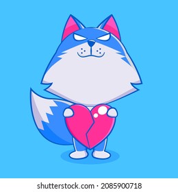 cute blue wolf character vector