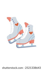 Cute blue women skates with heart, illustration on white background. 
