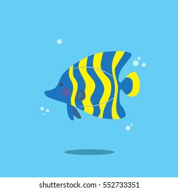 Cute blue and yellow angel fish vector illustration