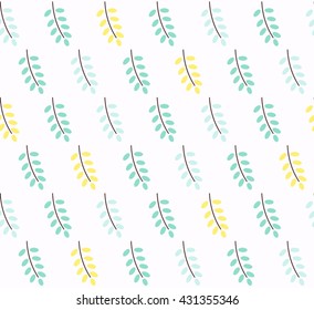 Cute blue and yellow leaves drop design on white background pattern seamless backdrop wallpaper. Vector image