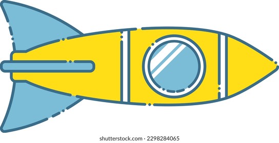 Cute blue and yellow rocket, missile illustration