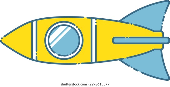 Cute blue and yellow rocket, missile illustration