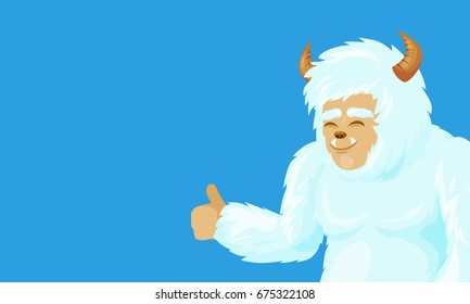 Cute Blue  Yeti in an ice cave Cartoon Mascot.Vector Illustration