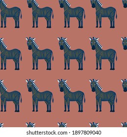 Cute blue zebra with yellow strips. Seamless pattern