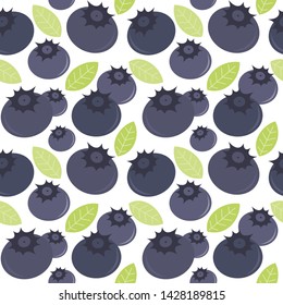 cute blueberries with leaves seamless vector pattern background illustration 