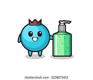 cute blueberry cartoon with hand sanitizer , cute style design for t shirt, sticker, logo element