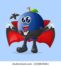 Cute blueberry character dressed as a vampire. Perfect for kids, merchandise and sticker, banner promotion or blog
