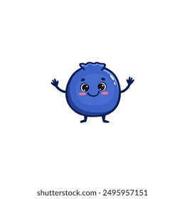 Cute blueberry character isolated on white background. Cartoon blueberry. Vector illustration