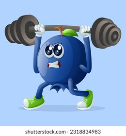 Cute blueberry character lifting weights. Perfect for kids, merchandise and sticker, banner promotion or blog
