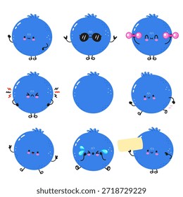 Personajes lindos del arándano que expresan una gama de emociones y acciones