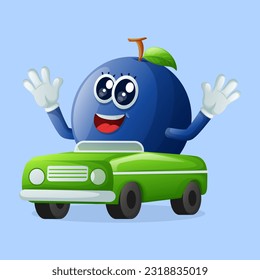 Cute blueberry characters playing with car toy. Perfect for kids, merchandise and sticker, banner promotion or blog
