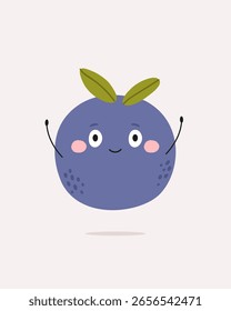 Lindo arándano con cara y manos. Divertido personaje de dibujos animados de Berry. Ilustración vectorial