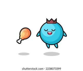 cute blueberry floating and tempted because of fried chicken , cute style design for t shirt, sticker, logo element