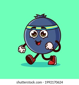 Cute Blueberry fruit character jogging. Fruit character icon concept isolated. Emoji Sticker. flat cartoon style Vector