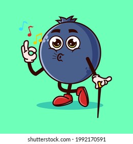 Cute Blueberry fruit character okay gesture and whistle. Fruit character icon concept isolated. flat cartoon style Premium Vector