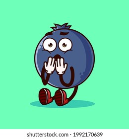 Cute Blueberry fruit character shocked. Fruit character icon concept isolated. Emoji Sticker. flat cartoon style Vector