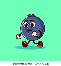 Cute Blueberry fruit character walking with happy face. Fruit character icon concept isolated. flat cartoon style Premium Vector
