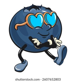 Cute blueberry fruit vektor illustration mascot character wearing heart shaped beach sunglasse, work of hand drawn