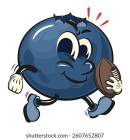 Cute blueberry fruit vektor illustration mascot character playing rugby and american football, work of hand drawn