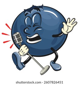 Cute blueberry fruit vektor illustration mascot character sing earnestly with maximum style, work of hand drawn