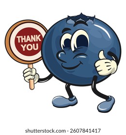 Cute blueberry fruit vektor illustration mascot character say thank you, work of hand drawn