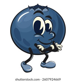 Cute blueberry fruit vektor illustration mascot character folding his arms calmly, work of hand drawn