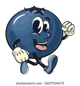 Cute blueberry fruit vektor illustration mascot character walking, work of hand drawn