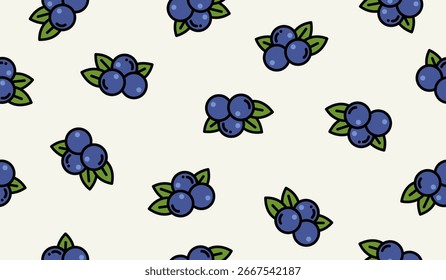 Design de vetor de fundo de padrão de frutos de mirtilo bonito