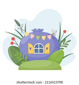 Cute blueberry house. Fairytale fantasy house for a dwarf or elf.