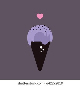 Cute blueberry ice cream cone and heart colorful banner