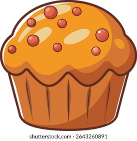 Cute Blueberry Muffin Vector with Paper Liner in Flat Cartoon Style