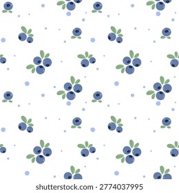 Cute Blueberry Seamless Pattern for Fabric, Wallpaper, Wrapping Paper and Textile Background Vector