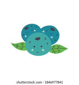 Cute blueberry. Vector isolated in hand drawn berry 