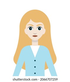 Cute Blue-eyed Blonde. Portrait Of A Blonde Girl, Female Chat Bot Avatar. 