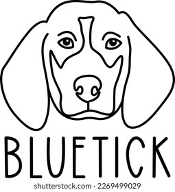 Cute bluetick face. Dog head icon. Hand drawn isolated vector illustration in doodle style on white background