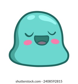 Cute Blushing Jelly Slime Monster personaje doodle, mascota de dibujos animados de vector dibujado a mano de una gelatina delgada con mejillas rosadas, aisladas en un fondo blanco.