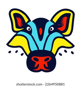 cute boar cartoon design logo vector, face animal wild pig head