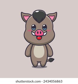 Cute boar cartoon vector illustration. Vector cartoon Illustration suitable for poster, brochure, web, mascot, sticker, logo and icon.