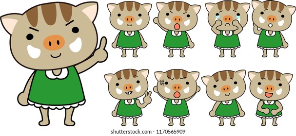 Cute Boar child's emotional expression set