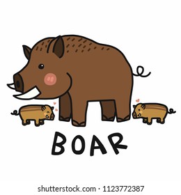 Cute Boar family cartoon doodle vector illustration