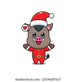 Cute boar as a santa claus in Christmas day. Cartoon vector illustration in Christmas day.