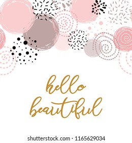 Cute boarder polka dot abstract ornament decorated pink, black hand drawn circles, round shapes Vector illustration for wallpaper, wrap Gold dots, sparkles, shining dots background