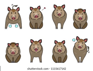 cute boars elements set