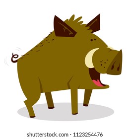 Cute boars or warthog character. Vector illustration with wild pig. Forest inhabitant in cartoon flat style. Chinese horoscope personage