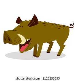 Cute boars or warthog character. Vector illustration with wild pigs. Forest inhabitant in cartoon flat style. Chinese horoscope personage