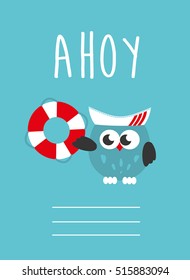 Cute boat ahoy greeting card. Vector Illustration