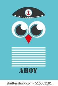Cute boat ahoy greeting card. Vector Illustration