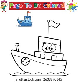 Cute Boat Coloring Page for Kids Printable Sea Vehicle Activity Sheet