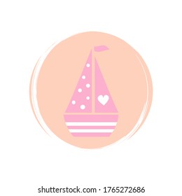 Cute boat icon logo vector illustration on circle with brush texture for social media story highlight